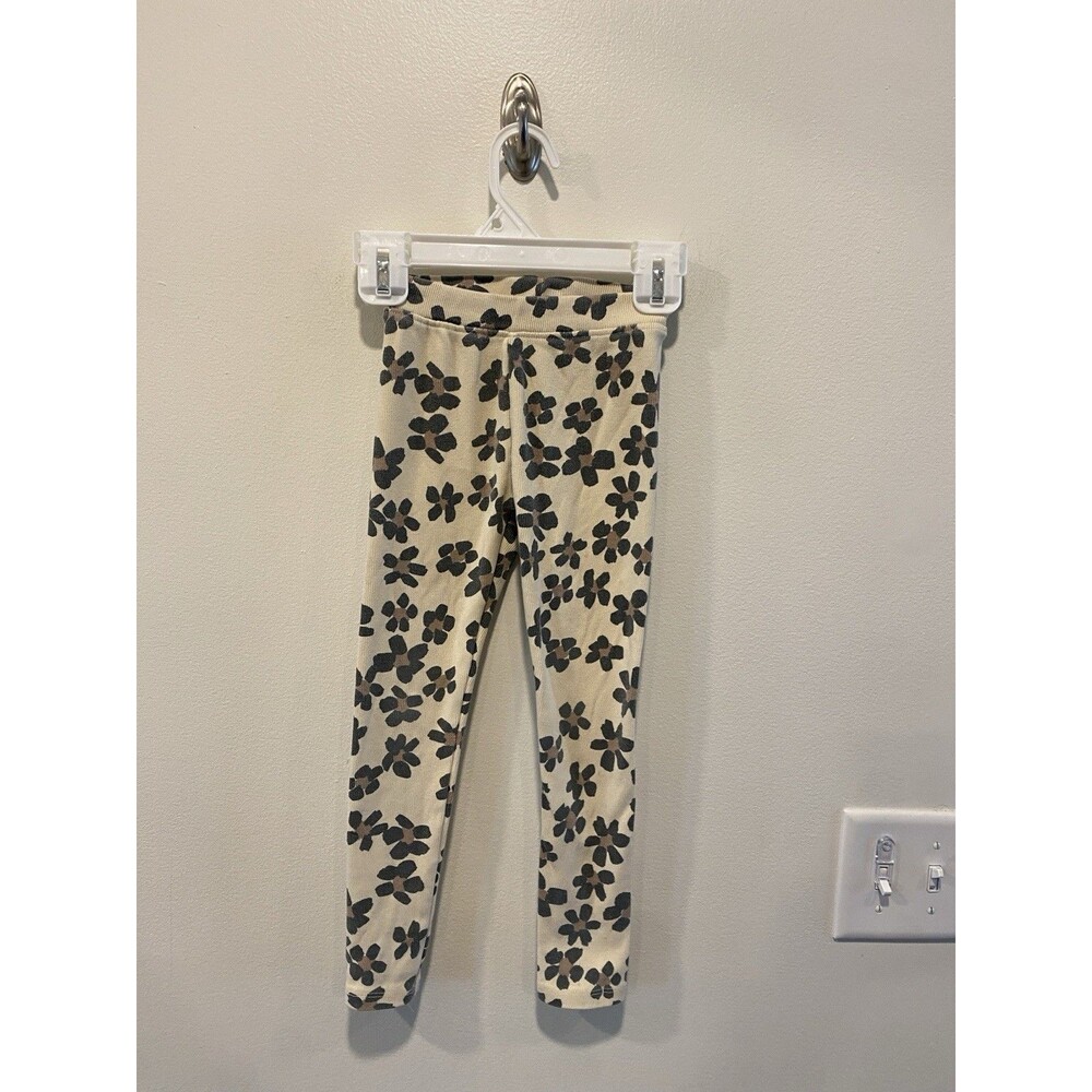 Zara Girls Ribbed Leggings Size 6 Floral beige Charcoal